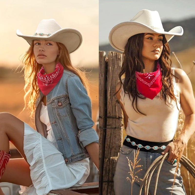 WOKNOW Classic Western Cowboy Hat for Men & Women, Felt Cowgirl Hat with Two Decorative Bands, ，Wide Brim， All-Season Wear - Image 5
